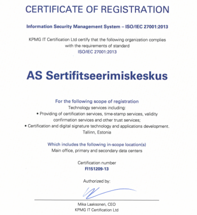 Sertifitseerimiskeskus sai rahvusvahelise infoturvalisuse sertifikaadi