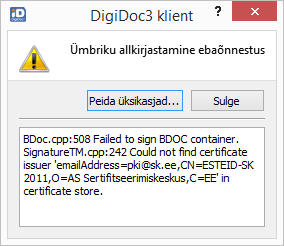 DigiDoc3 kliendis on häiritud BDOC ja ASiC-E formaadis digiallkirjastamine ja allkirja kehtivuse kontroll