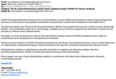 Ettevaatust - levib COVID-19 viiruse leviku võltskiri pahavaraga!