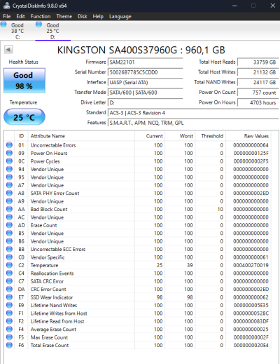 SSD Kingston 960GB SA400S37960G SATA 2,5"