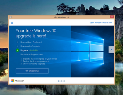 Microsoft muutis pahavara-stiilis Windows 10 uuendusteated veidi vähem agressiivseks