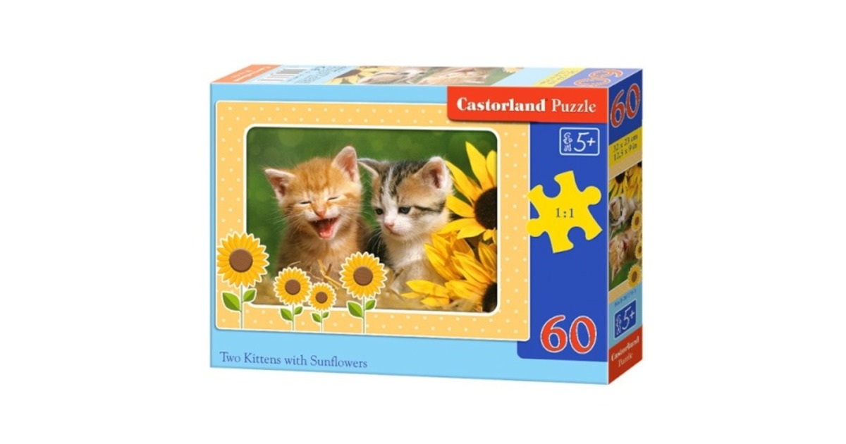 1 boy 2 kittens. Пазл Castorland two Kittens with Sunflowers (b-06779), 60 дет..