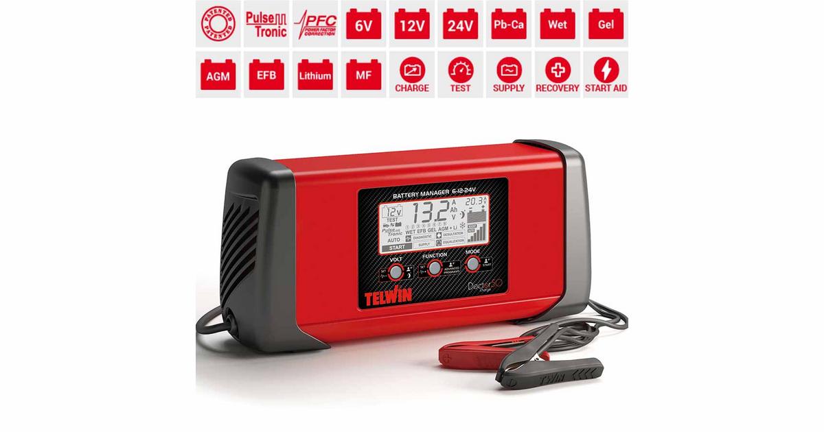 Telwin Doctor Charge 50 Pulsetronic – Batterieladegerät, Erhaltungslader, Starthilfe Für 6V/12V/24V Batterien, Rot/schwarz